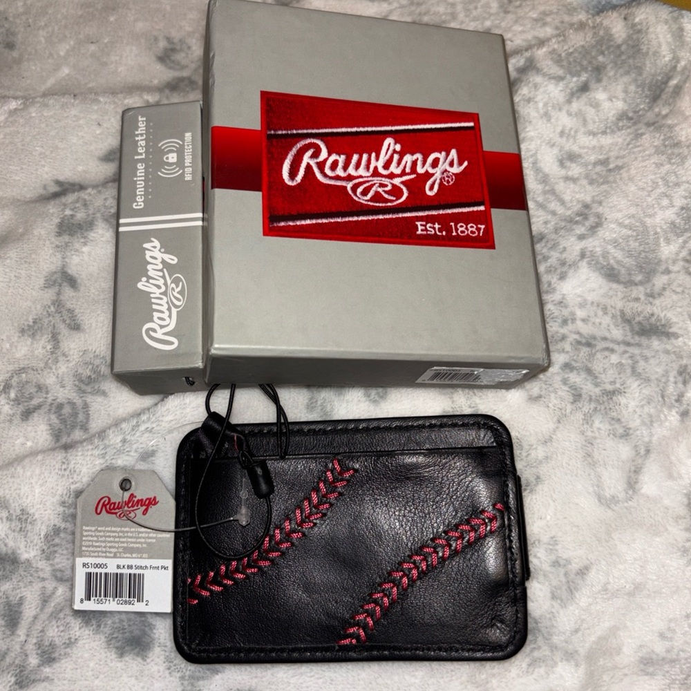 Rawlings Baseball Stitch Black Magnetic Money Clip Front Pocket RFID Protection